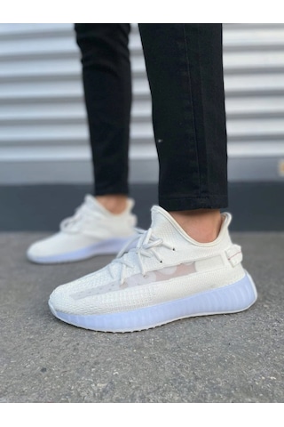 Mevese Morven Erkek , Kadın Triko Sneaker Ayakkabı Günlük Bağcıklı Hafif Spor Modeli - Beyaz