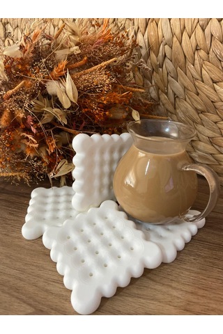Kurabiye Şeklinde Bardak Altlığı Dekoratif, Beyaz Tasarım