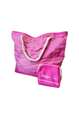 Plaj Çantası Pembe 45 CM + Makyaj Çantası Pembe