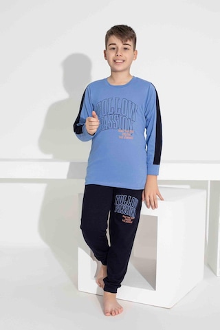 Tarık Erkek Çocuk Desenli Uzun Kollu Pijama Takımı-941 Mavi