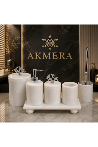 6 Parça Dikdörtgen Tepsi Ultra Lüks Banyo Seti Beyaz