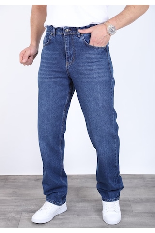 Blayn Jeans Erkek Antrasit Baggy Kot Pantolon - Geniş Kalıp Günlük Rahat Denim Jean Kobalt Mavi