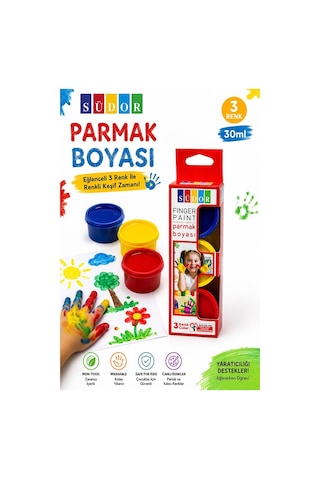 Parmak Boya 3 Renk 1 Adet Südor 25 Ml 3 Lü Parmak Boyası Resim Dersi Su Bazlı Resim Okul Öncesi Kreş Anasınıfı Çok Renkli