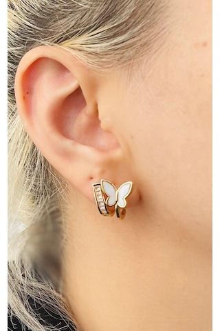 İkili Model Kelebek Detay Çelik Küpe