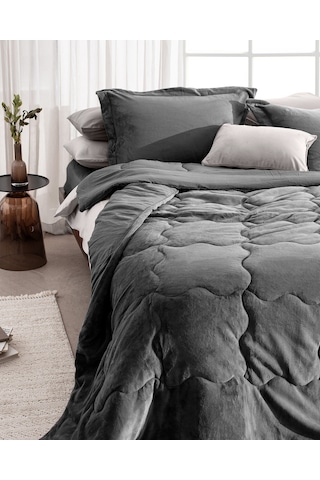 Madame Coco Kaira Tek Kişilik Comforter Set - Antrasit Gri
