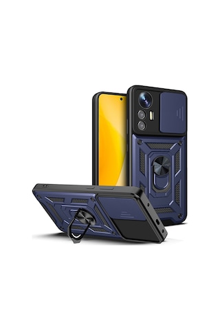 Mi 12 Lite Kılıf Magnetik Standlı Kamera Korumalı Mkst Sürgülü Vega Kapak - Mavi Mavi