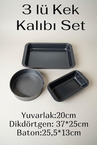 3 Lü Kek Kalıbı Seti, Fırın Tepsisi, Baton Kek Kalıbı Gri