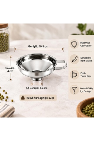 Lexroo Paslanmaz Çelik Huni, Saplı Geniş Ağızlı Mutfak Hunisi, Kavanoz Ve Şişe Dolum Aparatı, Yağ