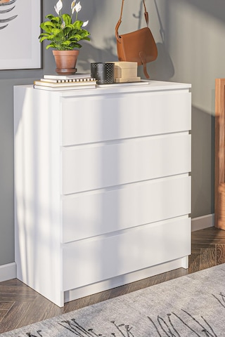 Derinkuyu 4 Çekmeceli Şifonyer Yatak Odası Bebek Odası Beyaz Beyaz