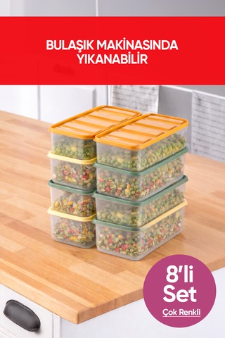 Vinoa 8'li 8x1.65 Litre Bpa Free Mikrodalga Ve Difrize Uygun Yıkanabilir Saklama Kabı Çok Renkli