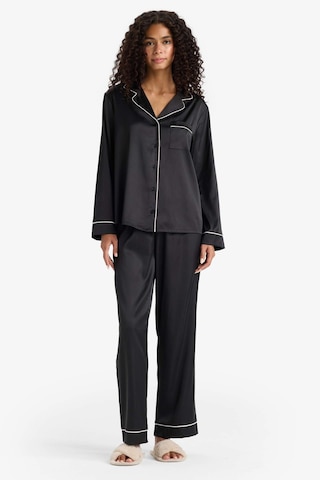 Defacto Pijama Takımı Regular Fit Saten Uzun Kollu Üst Uzun Alt-fall İn Love C9444ax25aubk27 Siyah
