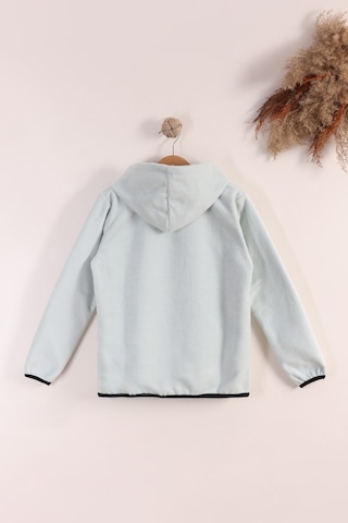 Monox Lastik Manşetli Fermuarlı Kapüşonlu Çocuk Unisex Polar Ceket Su Yeşili