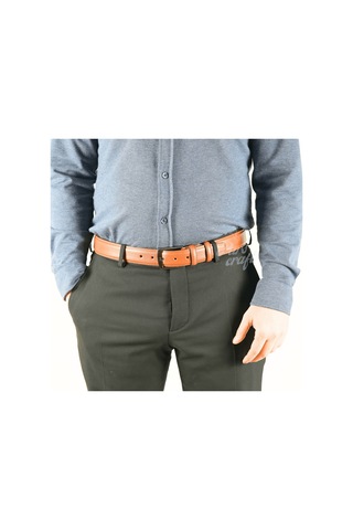 Hakiki Deri Erkek Kemer 3,5cm Dikişli Taba Klasik Kumaş Pantolon Taba