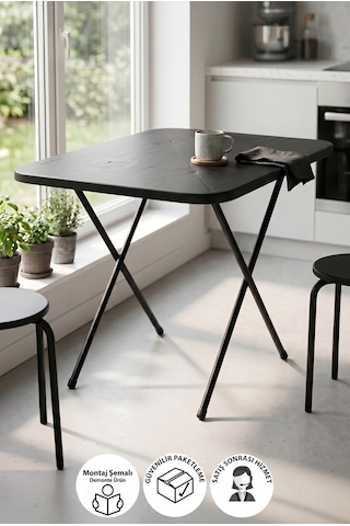 Mutfak Masası Katlanır Masa Yemek Masası Balkon Masası Gardenflex Masa 60x80 Cm Siyah