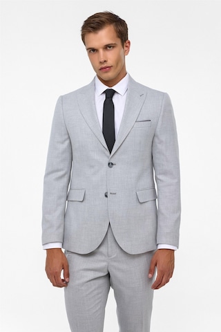 Süvari Gri Slim Fit Desenli Sivri Yaka 6 Drop Klasik Takım Elbise