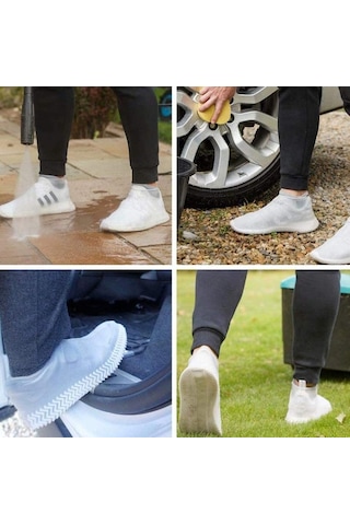 Silikon Ayakkabı Kılıfı Kaymaz Su Kir Geçirmez M Beden Siyah 5 Beyaz