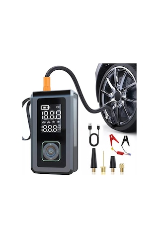 Exenar - Siyah - Akü Takviye Cihazı Hava Pompası 150psi Powerbank 8000mah 1000a Jump Starter Marş Basma Led Fenerli