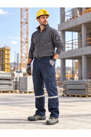 7/7 Kışlık Gabardin Reflektörlü İşçi Pantolonu Lacivert Kargo Cepli Kalın Gabardin İnşaat İş Pantolonu