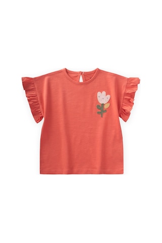 Cigit Lale Aplikeli Kız T-shırt 1-7 Yaş Mercan Mercan