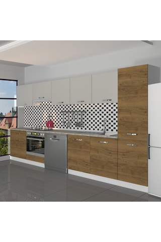 Decoraktiv Elite 325 Ankastre Fırın Modüllü Mdf Hazır Mutfak Dolabı - Tezgah Dahil - Pera - Kumtaşı Çok Renkli