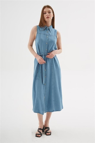 Denim Gömlek Elbise Mavi Mavi