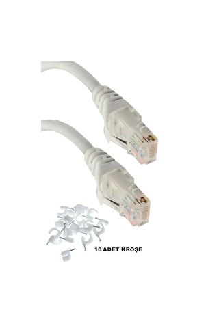 Cat6 Lan Internet Data Modem Kablosu 10 Metre (Cat 6 Ethernet Modem Rj45 Uçlu Jacklı Network Adsl)