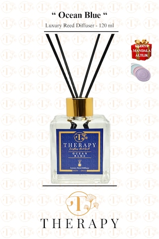 Therapy Smell, Ocean Blue - Lüks Çubuklu Oda Kokusu - 120 Ml - Kare Cam Şişe - Hediyeli Okyanus