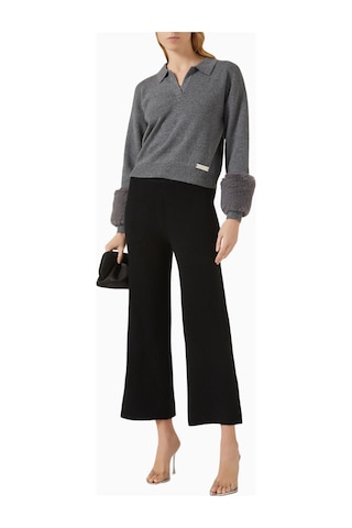 Izaak Azanei Faux Cuff Polo Sweater, Şık Ve Lüks Kadın Yün - Kaşmir Kazak Gri