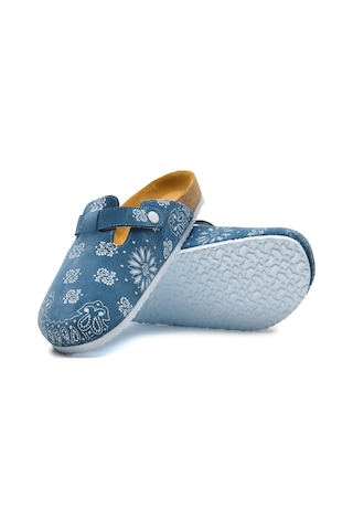 Comfortfusse Folk Capri - Erkek Ortopedik Deri Sabo Terlik Mavi Süet Deri