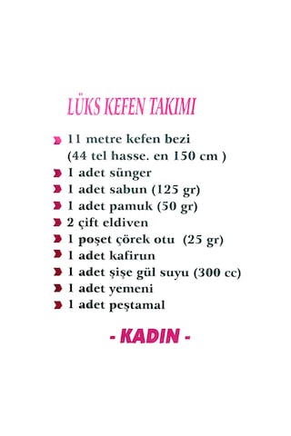 Bayan Cenaze Levazımatı - Kefen Takımları BAYAN KEFEN TAKIMI