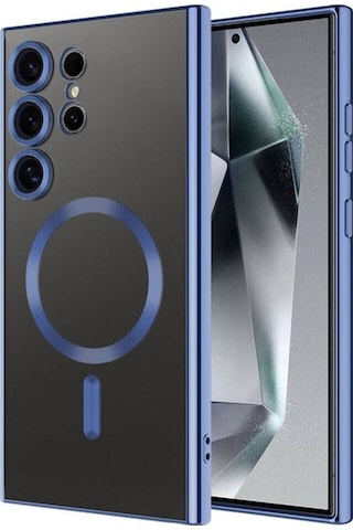 Galaxy S24 Ultra Kılıf Kamera Korumalı M-safe Wireless Şarj Özellikli Zore Demre Kapak Sierra Mavi