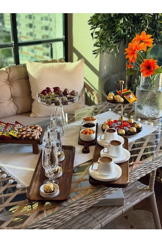 Paris Bahçe Balkon Bambu Rattan Oturma Grubu Bambu - Krem
