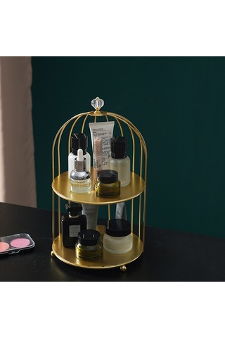 Wezone Av Kafesi Desenli Demir Raf - Altın, Dönebilen Masaüstü Kosmetik/ürün Depolama, Avrupa Stili Dekoratif Organizer Diğer