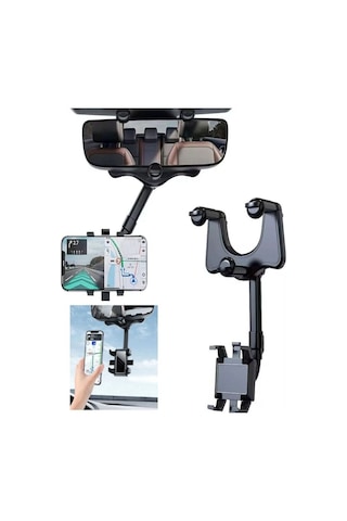 Araç İçi Telefon Tutucu Uzunluk Ve Açı Ayarlı Dikiz Aynası Kolay Kurulum Tüm Cep Telefonları Uyumlu