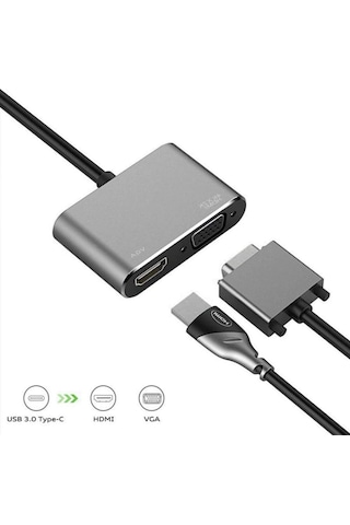 Type-C To Hdmi Vga Kombo Çevirici 4Kx2K Dönüştürücü Adaptör 4728
