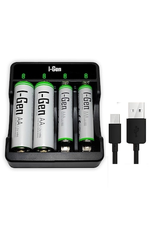 I-Gen G479 4'lü Pil Şarj Aleti + 2 Adet AA 2700 mAh + 2 Adet AAA 900 mAh Şarjlı Kalem Pilli Set 1.2V Ni-MH