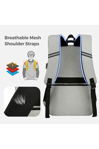 Vkemall Isı Saklama Ve Soğutma Özelliğiyle 15.6" Laptop Bölmeli Antı Hırsızlıklu Sırt Çantası - Koyu Gri Çok Renkli