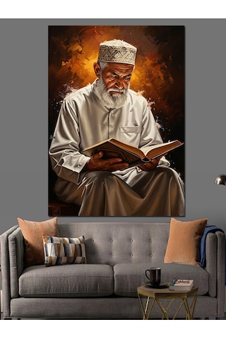 Ahşap Tablo Kitap Okuyan Bilge Yaşlı Adam