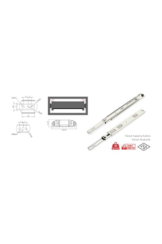 Canex Teleskopik Bilyalı Raylar Geniş 43 Mm 43x45 Cm