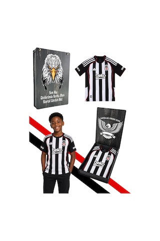 Lisanslı Adidas Beşiktaş Forma 25-26 Sezon Çubuklu Çocuk Forması Uv Baskı Kutu Siyah-beyaz