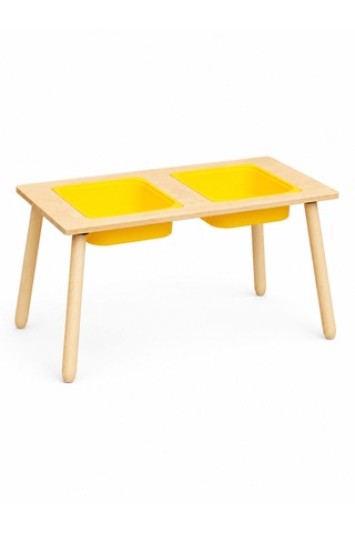 Wood&joy Çift Bölmeli Duyusal Aktivite Merkezi ve 2 Sandalye Seti Sarı