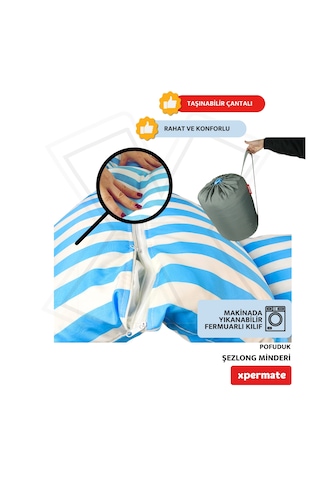 Xpermate Pofuduk Şezlong Minderi 60x180x12cm Su İtici, Maviçizgil