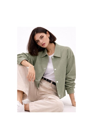 Kadın Oversize Basic Gabardin Mevsimlik Polo Yaka Ceket-385 Çağla Yeşili