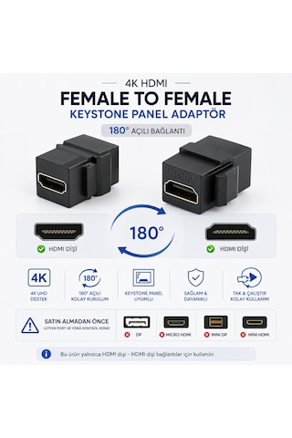 Alfais 6089 Hdmı 2.0 Dişi To Dişi Keystone Jack Adaptör Çevirici Uzatma Dönüştürücü Ara Bağlantı