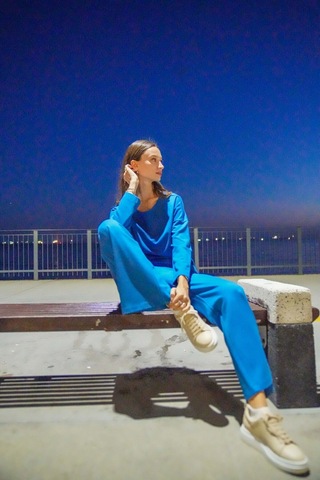 Kadın Bol Paçalı Ikili Takım Frn6101 Mavi