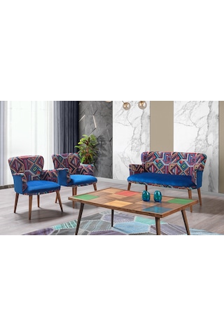 Bienvelle Mavi 2+1+1+Sehpalı Çay Seti (Balkon, Salon, Ofis, Cafe)