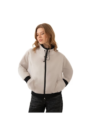 Firststops Kadın Taş Dik Yaka Su Ve Rüzgar Geçirmez Oversize Crop Mevsimlik Yağmurluk Rüzgarlık Taş