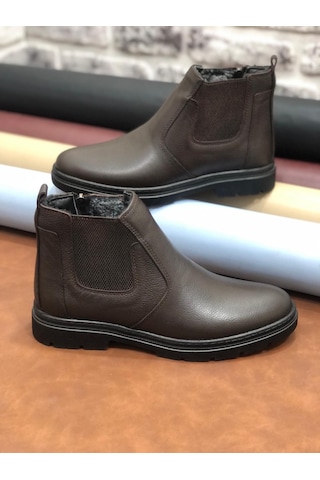 Hakiki Deri Ortopedik Büyük Numara 45-46-47 Kürklü Kışlık Erkek Bot Kahve