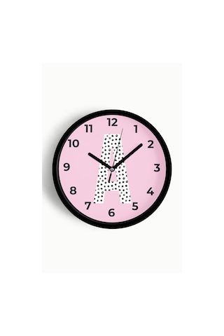 A Harfi Kız Odası Duvar Saati - 30cm - Önü Camlı Siyah Kasa - Sessiz Mekanizma-jh1149 Siyah