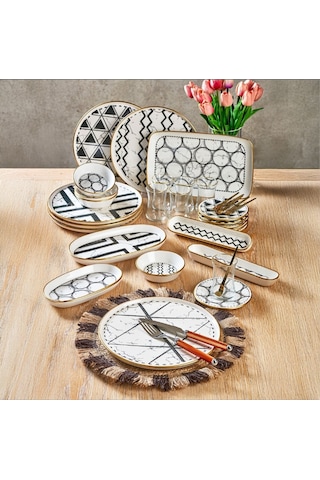 Fecra Feza 35 Parça Gold Fileli Kahvaltı Seti Beyaz